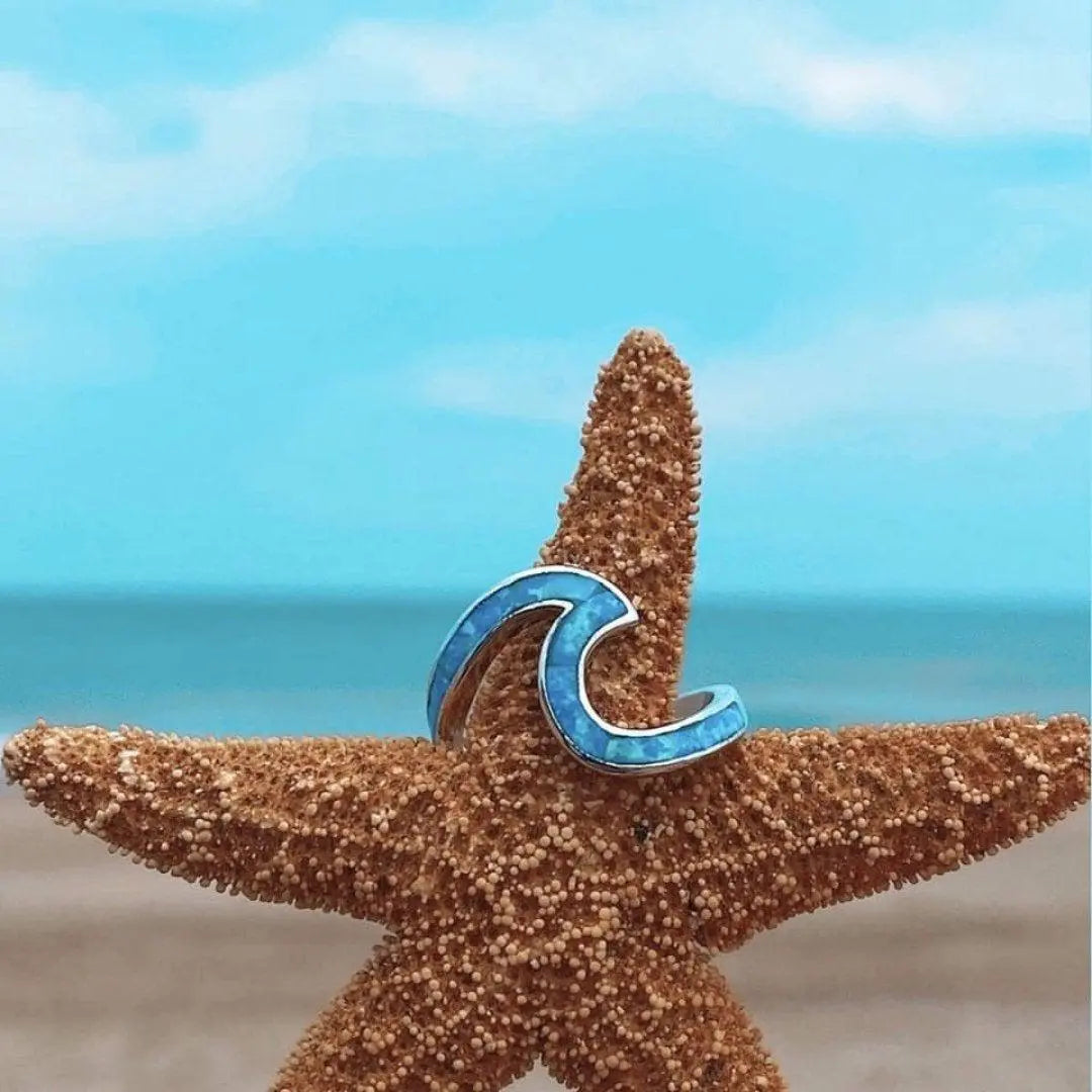 Vandens bangų žiedas iš Opalo ir Sidabro