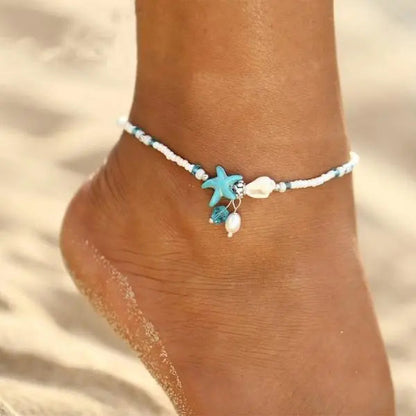 Žvaigždės ir kriauklės anklet apyrankė su natūraliais akmenimis