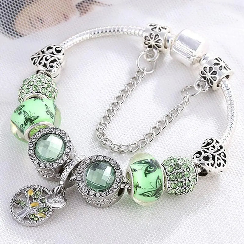 Štanga iš sterling silver ir žalių krištolo