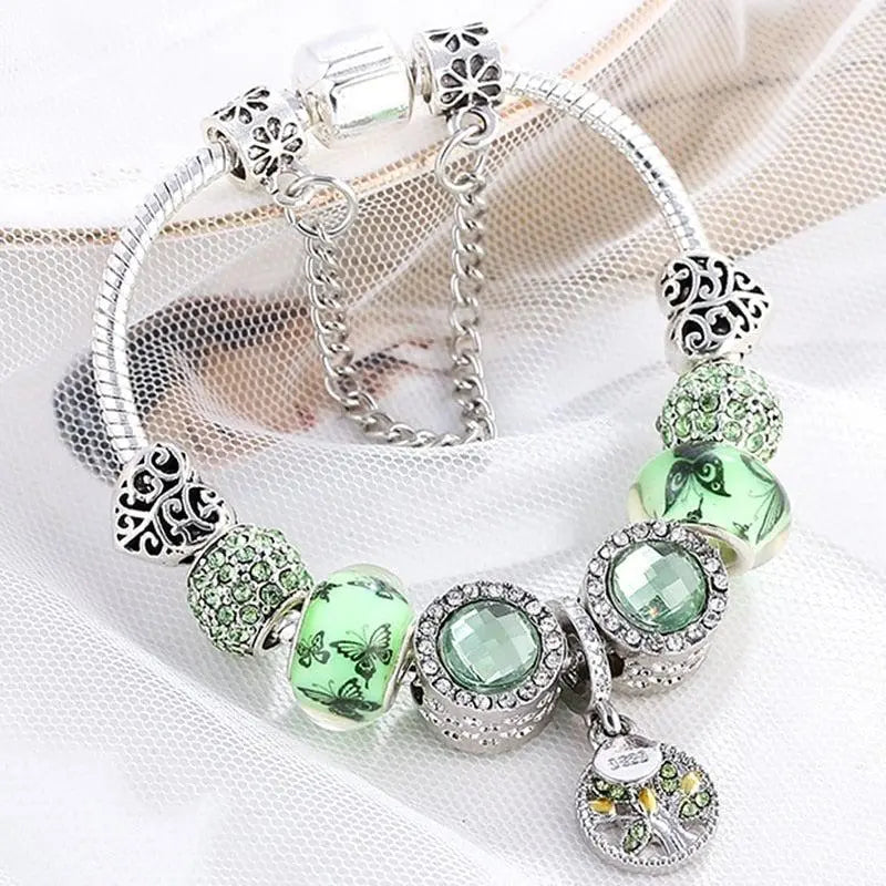 Štanga iš sterling silver ir žalių krištolo