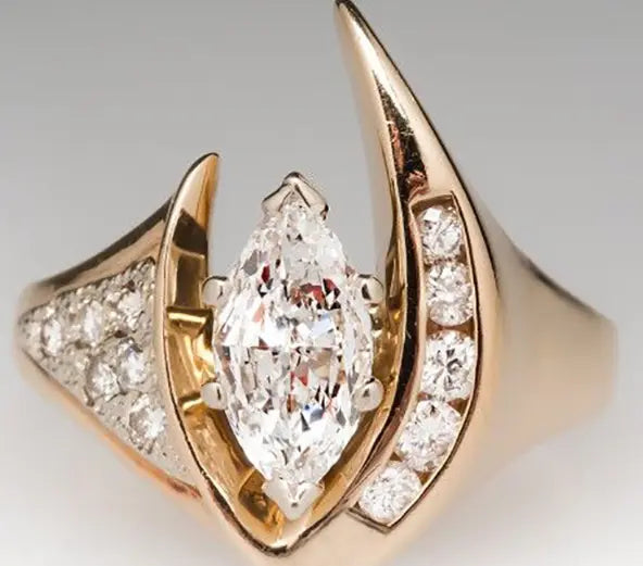 Vintažinė netaisyklinga auksinė ir sidabrinė cirkonio žiedas