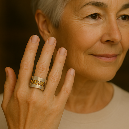 Sidabrinis žiedas su auksiniais siūlais