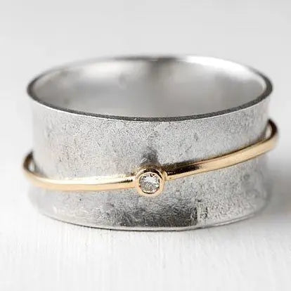 Vintažinis auksinės linijos cirkonio sidabrinis žiedas